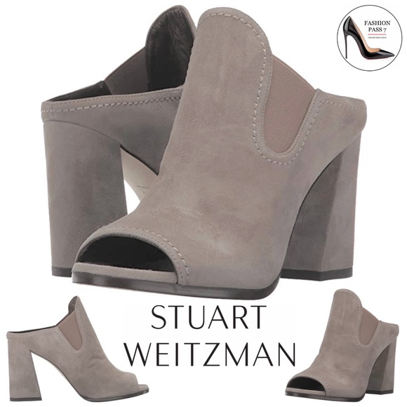 Stuart Weitzman Shoes - Stuart Weitzman Slideup Topo Gray Leather Suede Open-Toe Mule Heel Pump Sandal 9